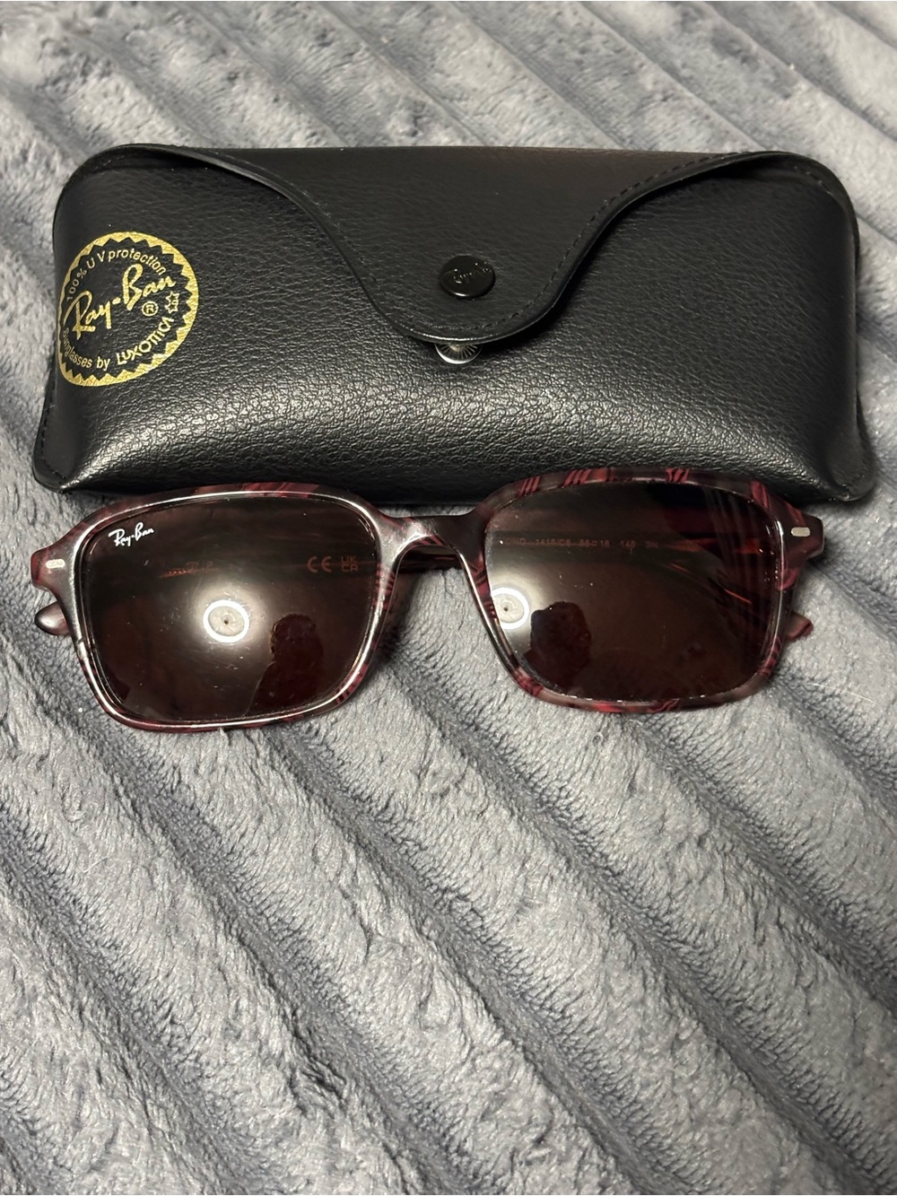 Ray-Ban Burgundy Tortoise Frame Sunglasses with Dark Red Lenses